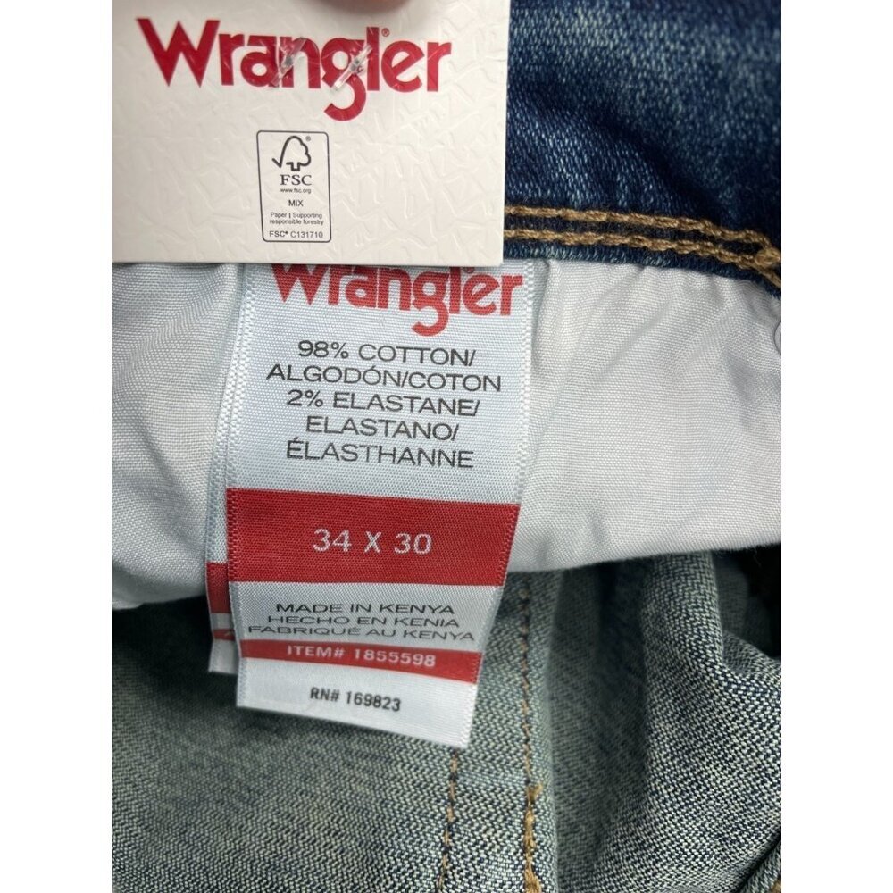 NEW Wrangler Men's 34X30 Relaxed Fit Straight Leg Jeans Stretch Denim Dark Blue - Picture 7 of 9